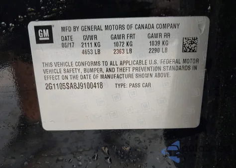 2018 Chevrolet Impala 1Lt z USA, uszkodzony, nr VIN 2G1105SA8J9100418